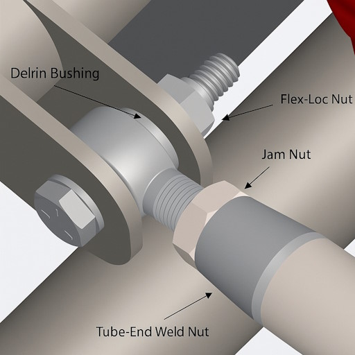 Fastening assembly for mounting the front A-arms to the chassis