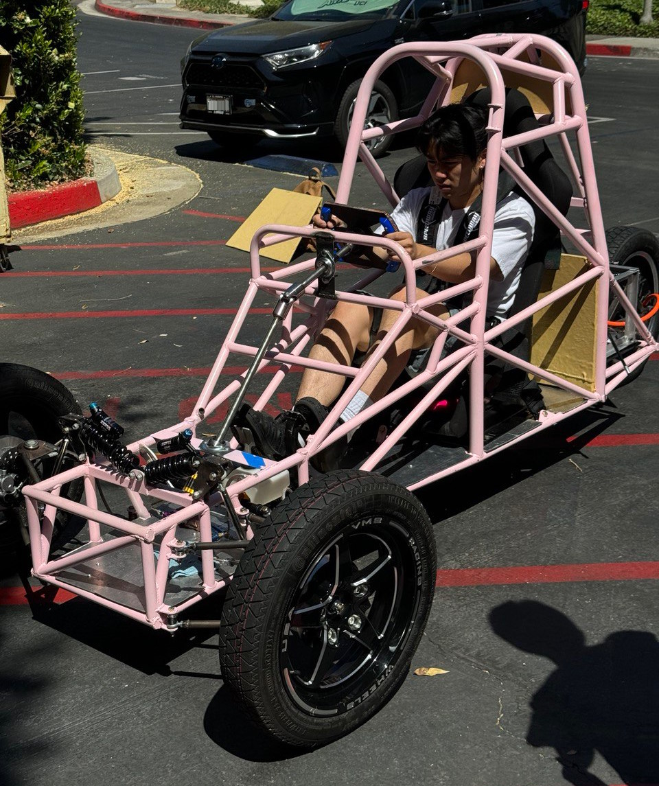 Finalized rolling chassis painted in cherry blossom pink Rustoleum