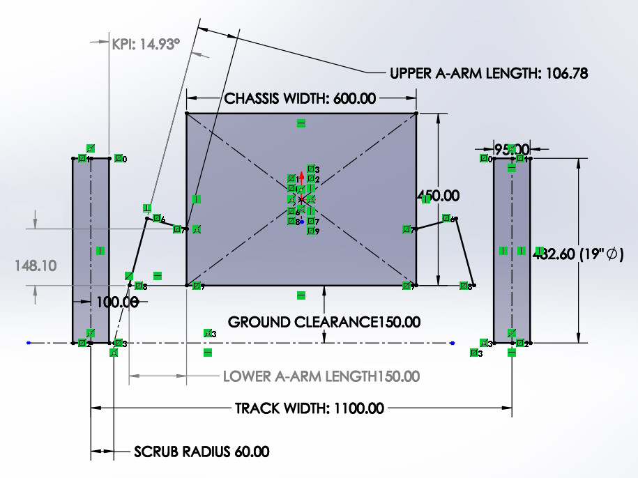 Initial SolidWorks sketches of front geometry