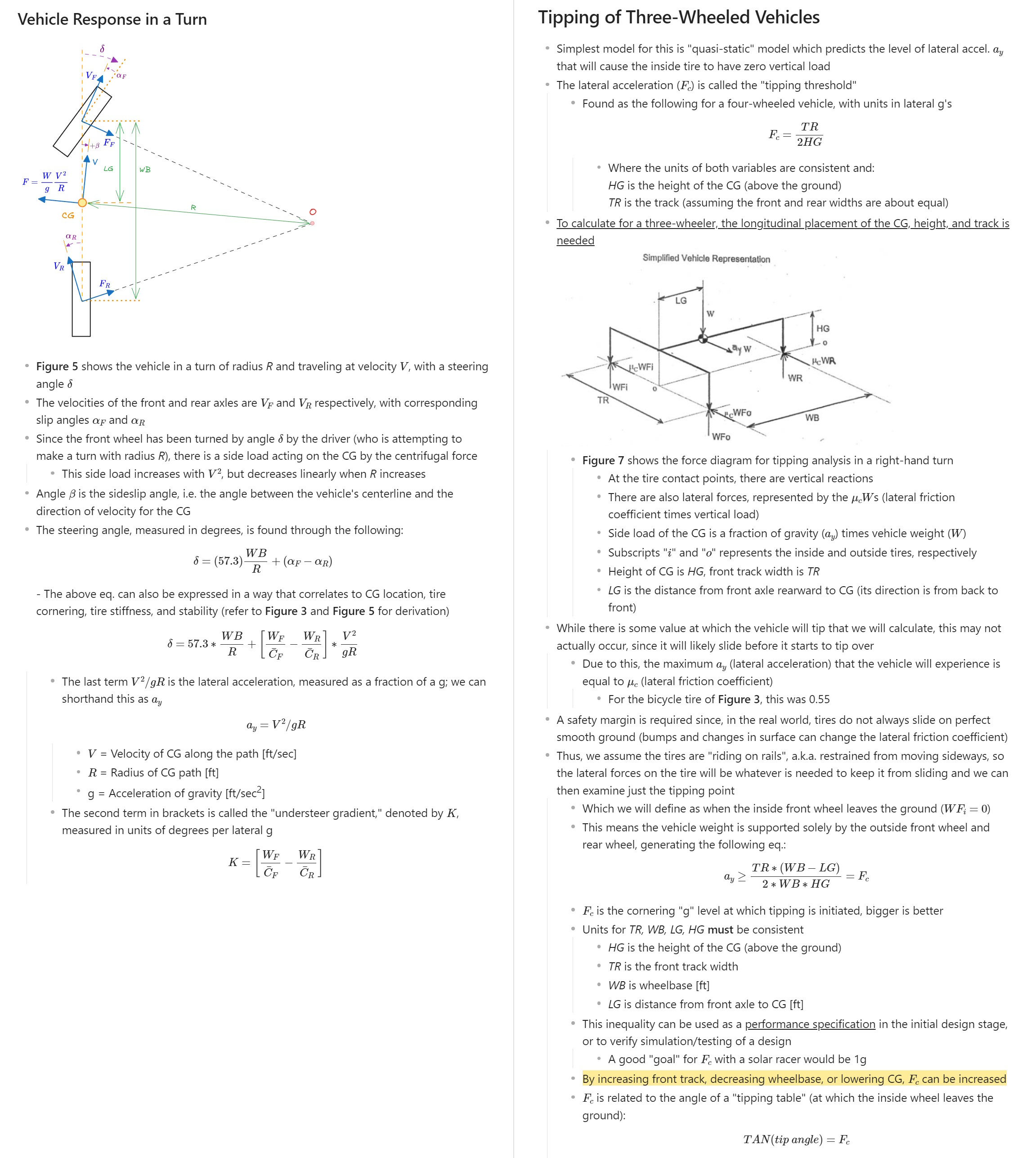 Excerpts from notes about “Vehicle Dynamics”
